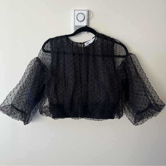 Zara Sheer Black Polka Dot Blouse - Picture 1 of 8